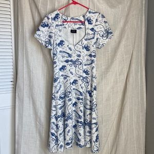 Vintage Inspired White with Nautical Blue Print Dress from Steady Women's Size L